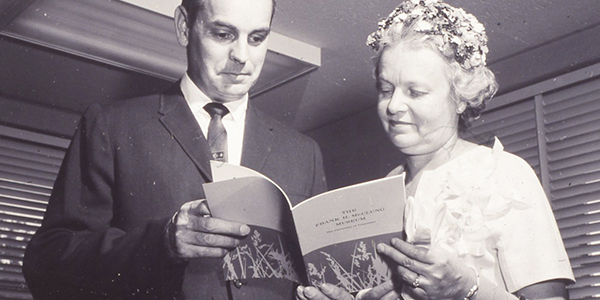 Alfred Guthe, former head of anthropology at University of Tennessee and second director of the McClung Museum, with Mrs. Helen Ross McNabb, June 1, 1963