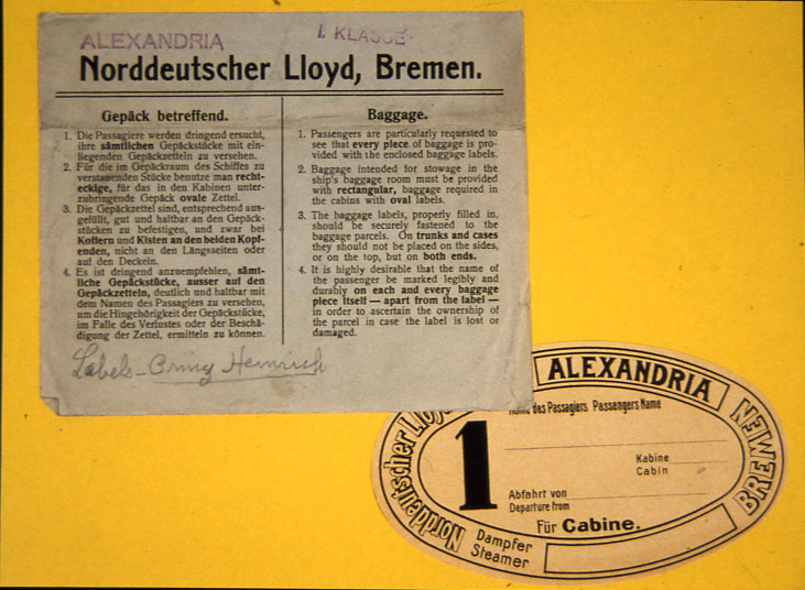 Figure 4. Luggage Label and Information Sheet of the Norddeutcher Lloyd, Bremen.