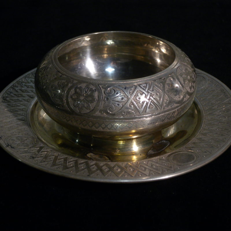 silver miniature bowl and tray from Russia