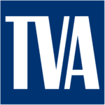 Tennessee Valley Authority Logo shows white letters TVA on a dark blue background